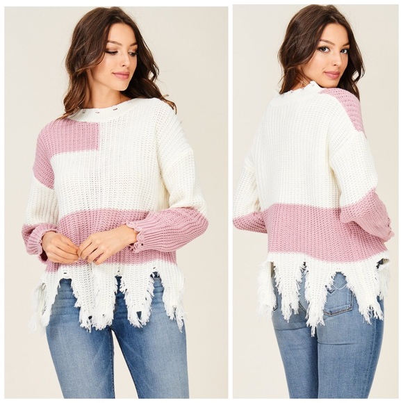 🛍FLASH!! ⚡️⚡️Distressed Color Block Sweater - Picture 5 of 7